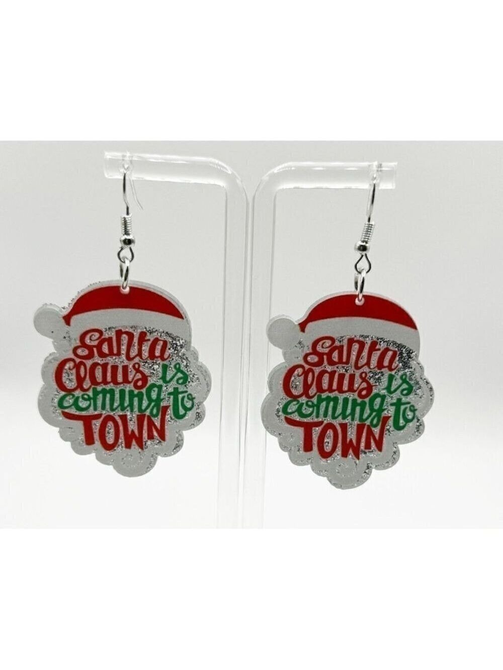 Christmas "Santa Claus Is Coming To Town" Dangle Earrings